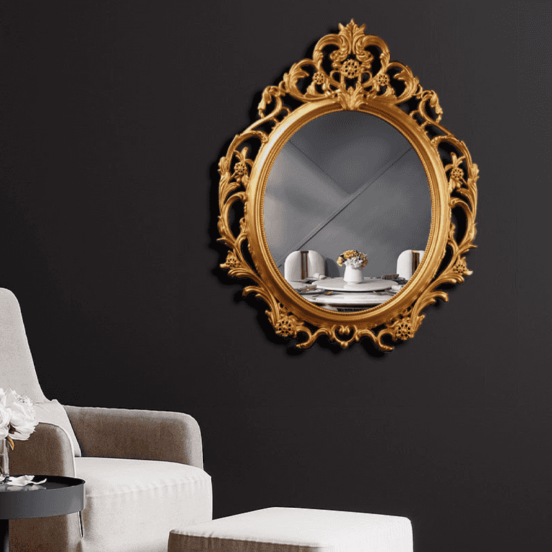 مرآة كلاسيكية مستديرة ذهبية اللون