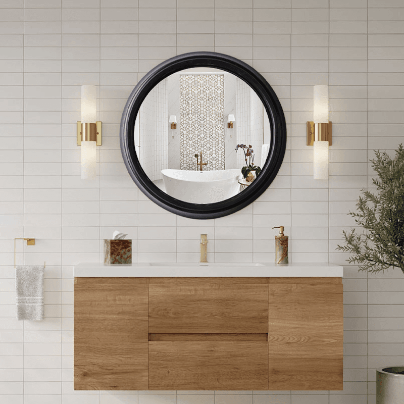 مرآة حمام مستديرة باللون الأسود مقاس 76 سم