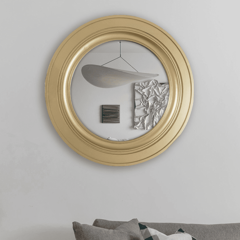 مرآة مستديرة مثبتة على الحائط باللون الذهبي مقاس 46 سم