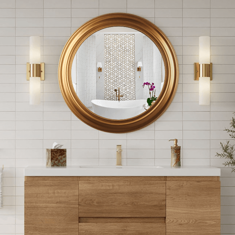 مرآة حمام دائرية باللون الذهبي مقاس 80 سم