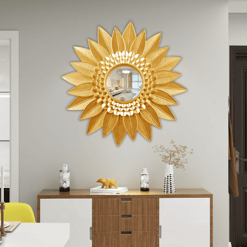 مرآة كلاسيكية على شكل زهرة عباد الشمس ذهبية مقاس 80 سم