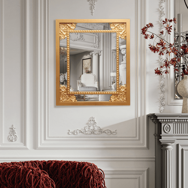مرآة حائط بمرآة باروكية ذهبية