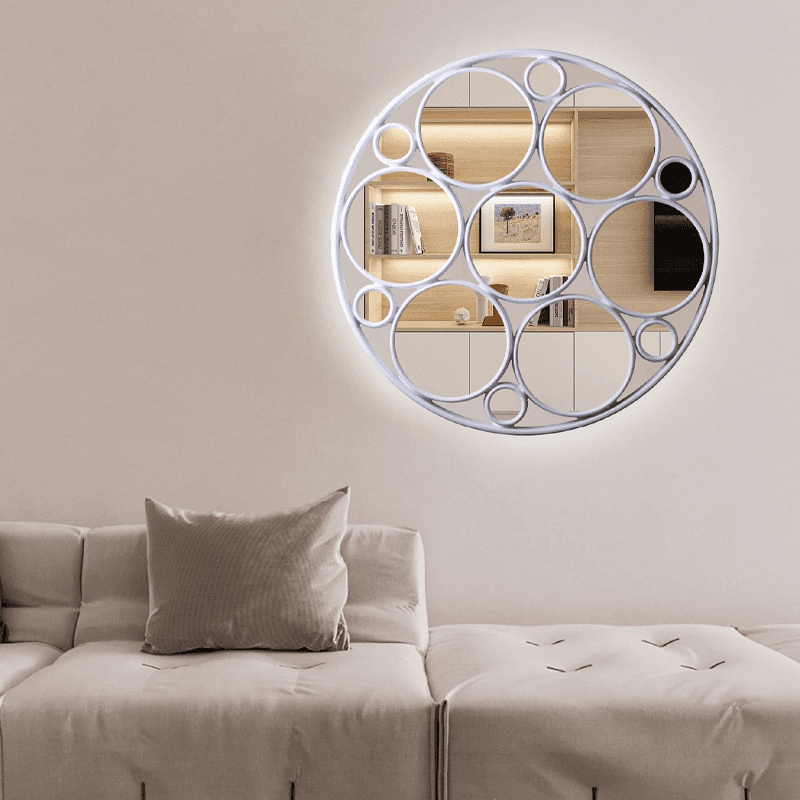 مرآة ديكور حائط دائرية باللون الفضي