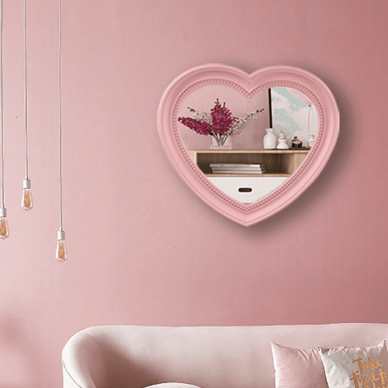 مرآة ديكور حائط عصرية باللون الوردي